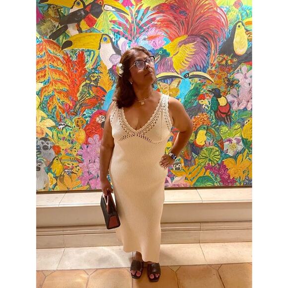 DEREK LAM 10 CROSBY x RTR White Knit Ribbed Crochet Knit Midi Dress Size XS - Picture 14 of 16